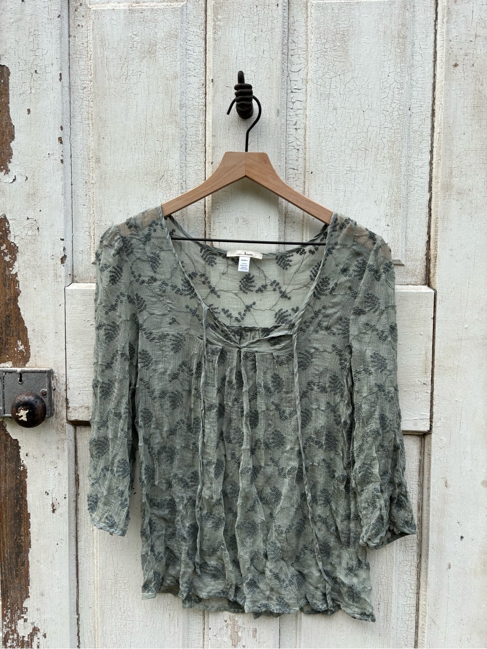 Trinity Sage Sheer Floral Tie-Front Tunic
